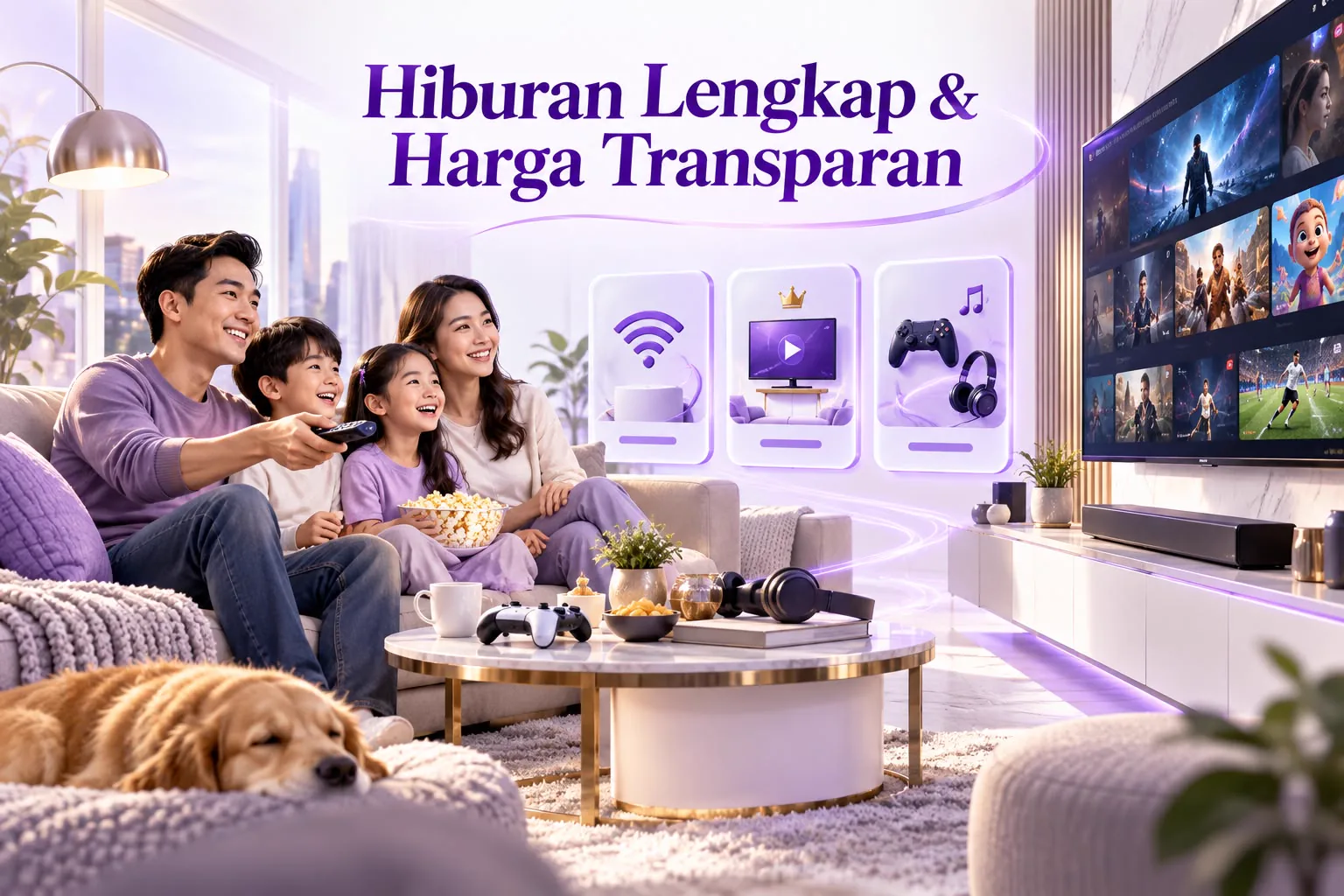 Hiburan lengkap dan harga transparan MyRepublic — puluhan channel TV premium untuk keluarga di rumah